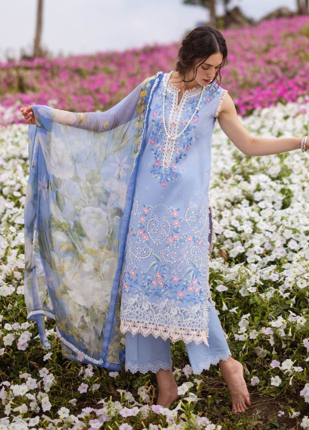 The Secret Garden by Mushq Embroidered Lawn Suits Unstitched 3 Piece MQ24SG D-8A Myosotis - Summer Collection