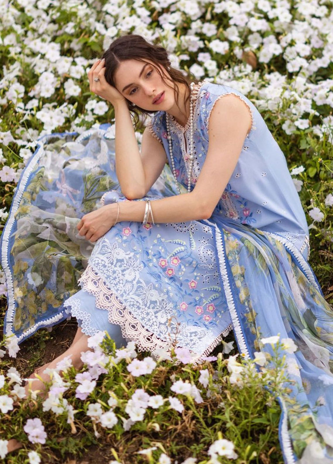 The Secret Garden by Mushq Embroidered Lawn Suits Unstitched 3 Piece MQ24SG D-8A Myosotis - Summer Collection