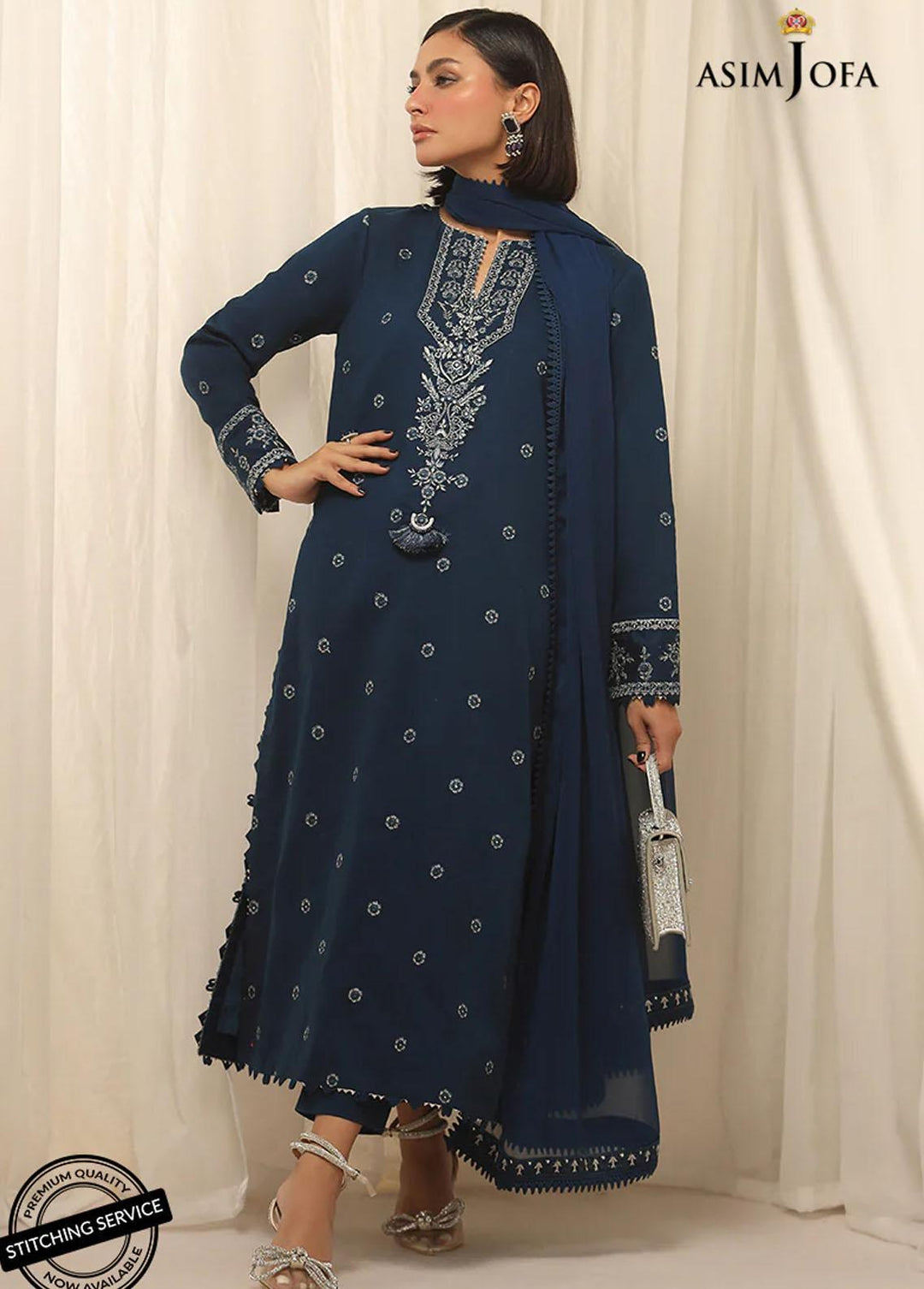 Essentials By Asim Jofa Embroidered Cambric Suits Unstitched 3 Piece AJ22WE AJWE-08 - Winter Collection