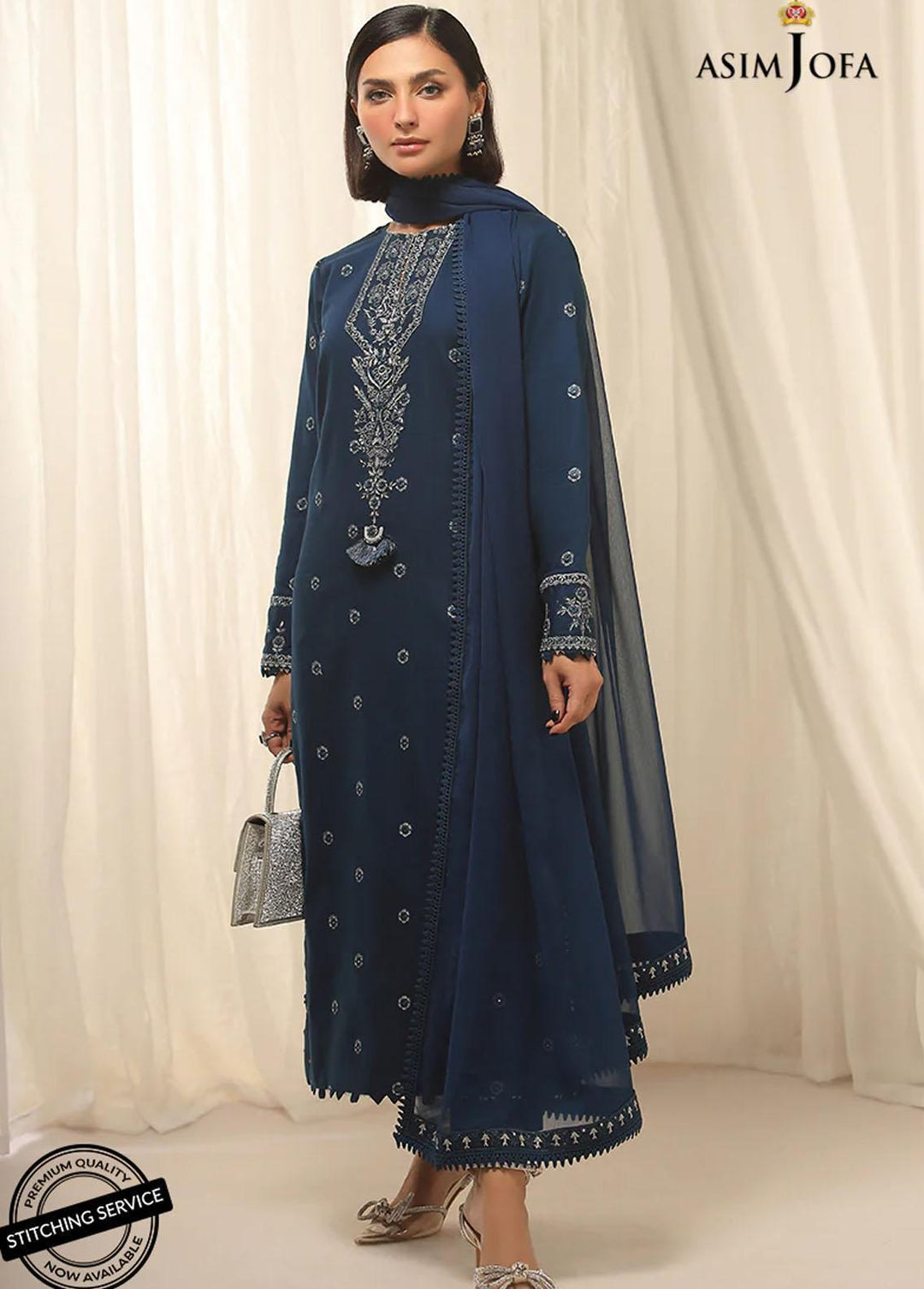 Essentials By Asim Jofa Embroidered Cambric Suits Unstitched 3 Piece AJ22WE AJWE-08 - Winter Collection