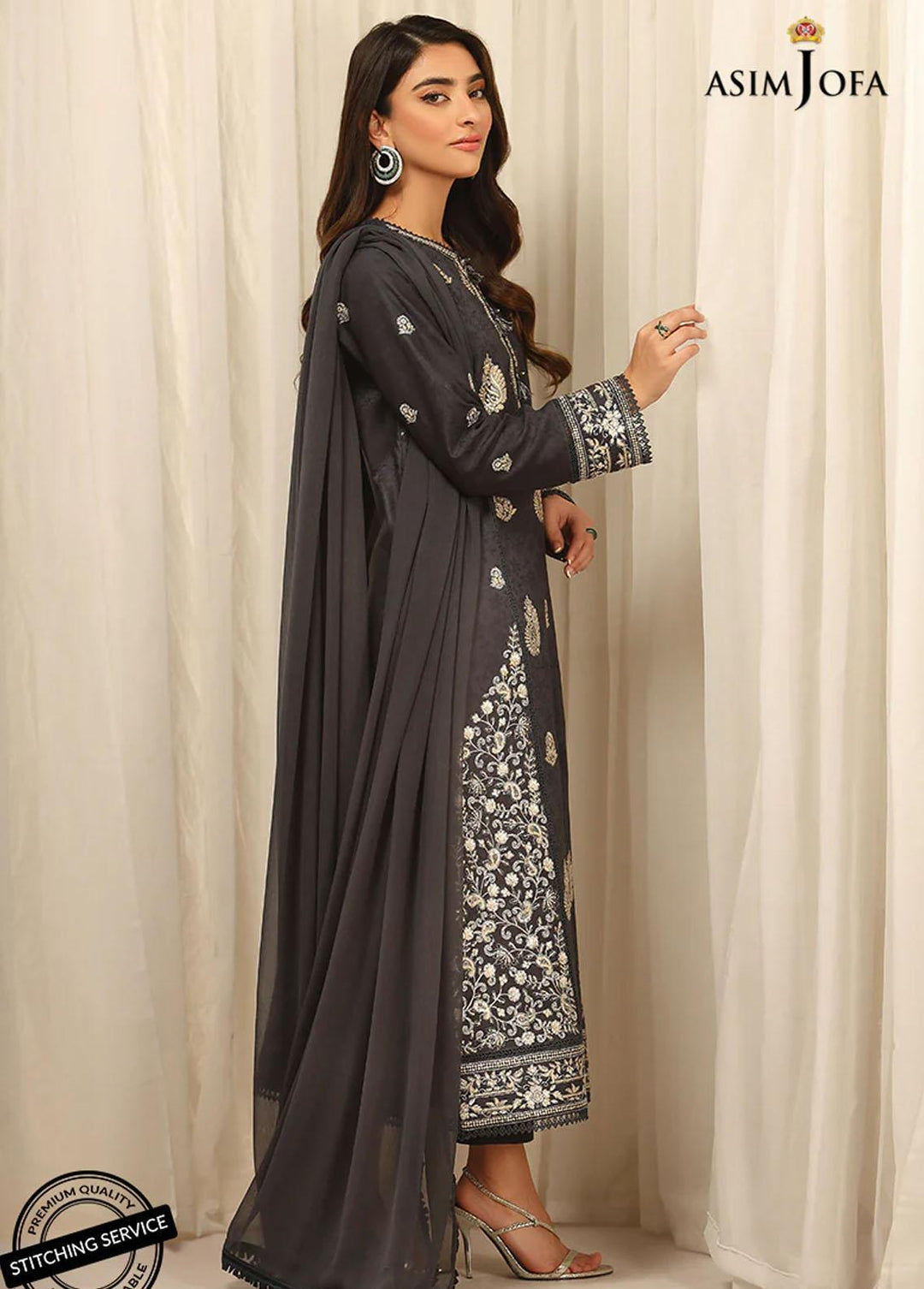 Essentials By Asim Jofa Embroidered Jacquard Suits Unstitched 3 Piece AJ22WE AJWE-12 - Winter Collection
