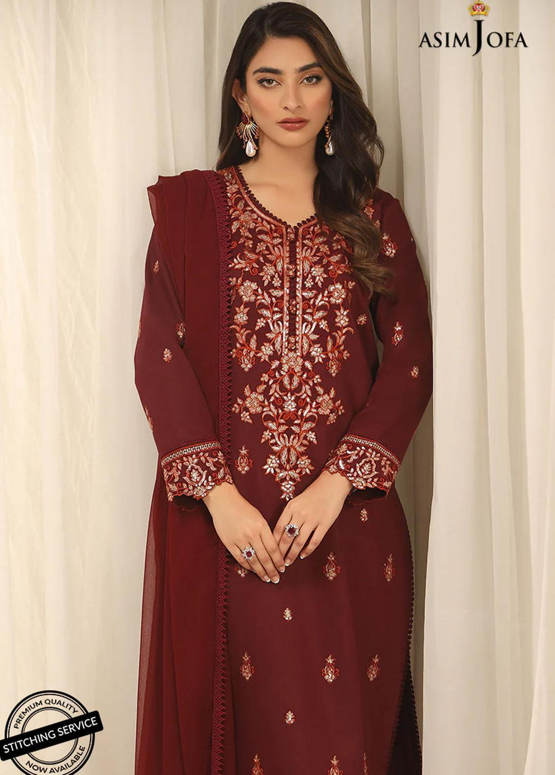 Essentials By Asim Jofa Embroidered Jacquard Suits Unstitched 3 Piece AJ22WE AJWE-14 - Winter Collection