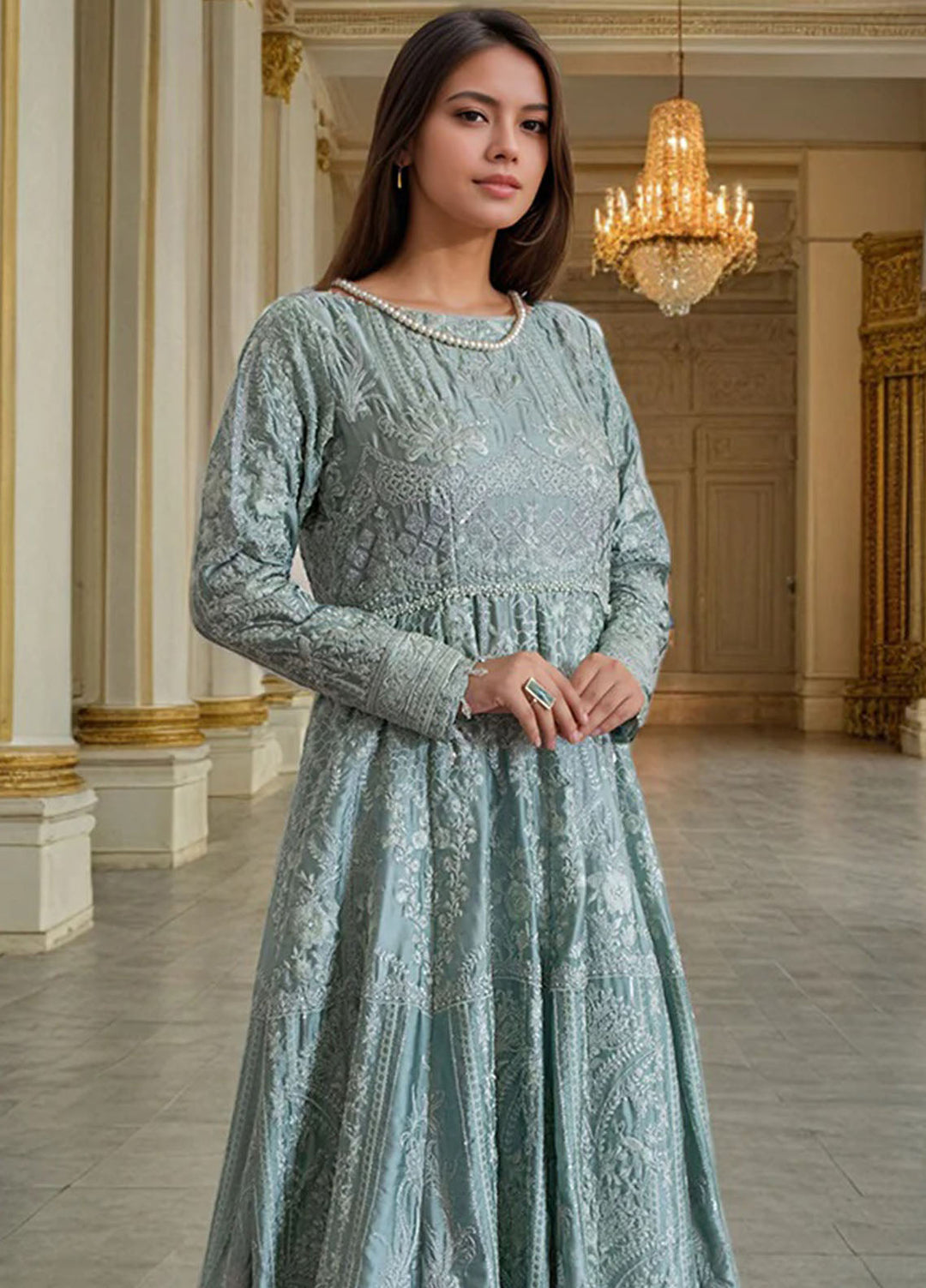 Thread and Motifs Pret Embroidered Chamois 1 piece Suit 9366.1