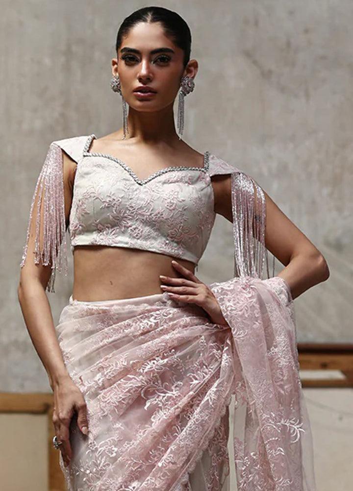 Thread and Motifs Pret Embroidered Net 1 Piece Saree 9764