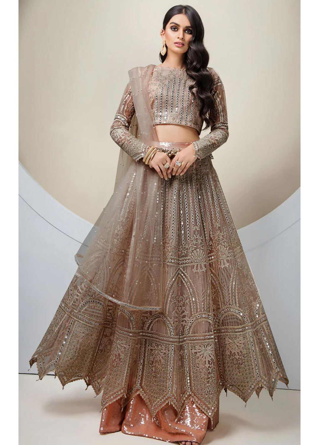 Threads & Motifs Luxury Pret  Organza Lehenga and Blouse THM22F 6718 - Brown