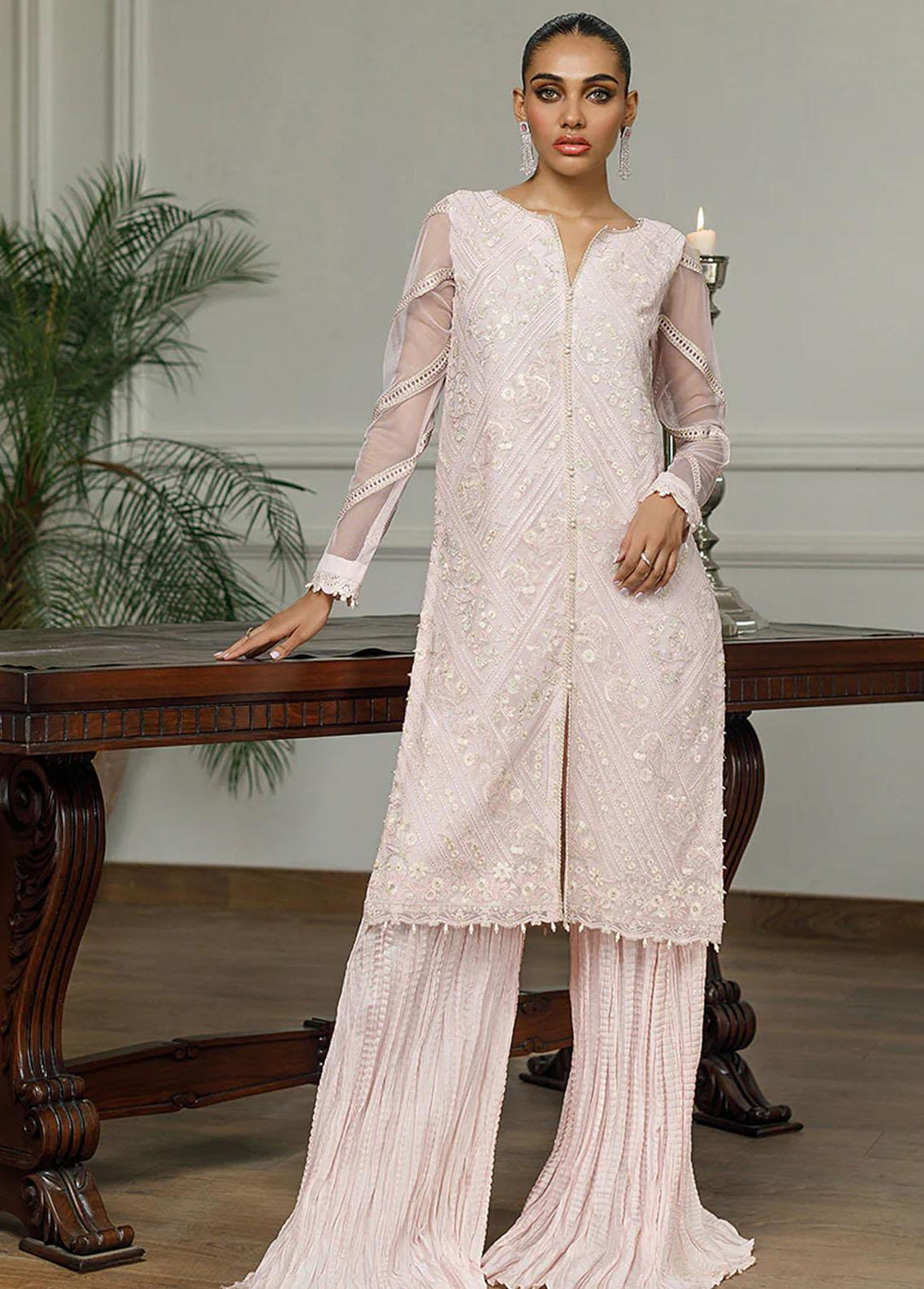 Threads & Motifs Pret Embroidered Net Gharara Dress 8338