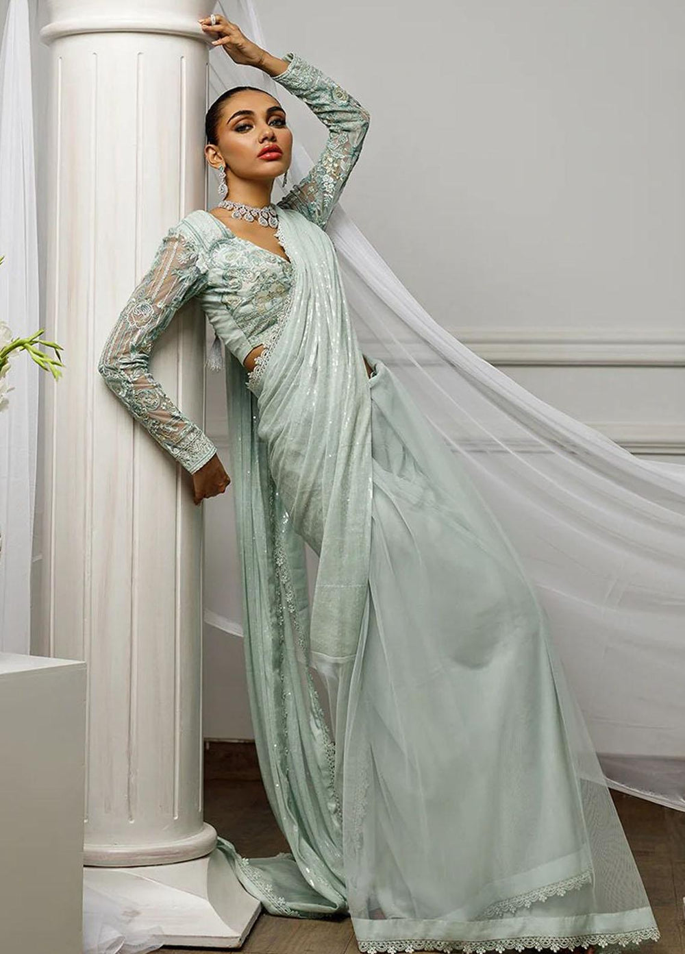 Threads & Motifs Pret Formal Wear Net Saree 8383