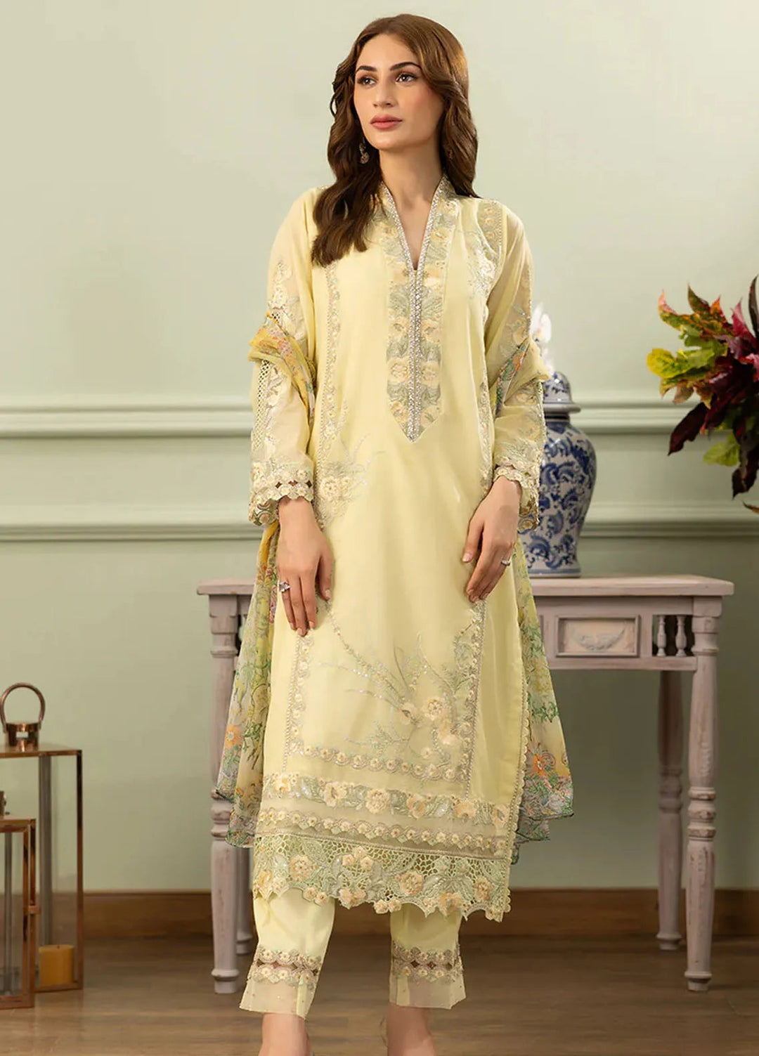 Threads And Motifs Pret Embroidered Chanderi 3 Piece Suit 8813