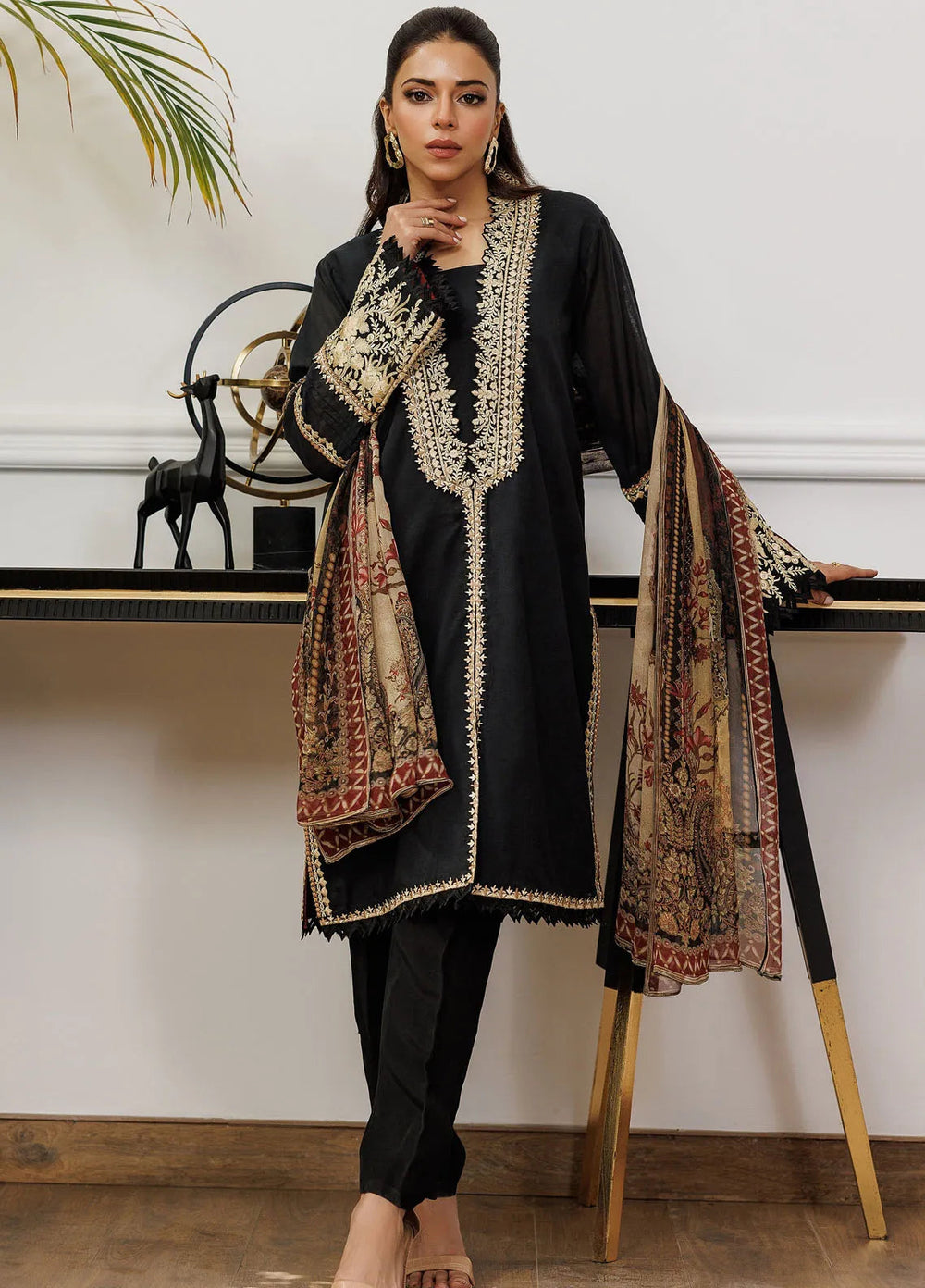 Threads And Motifs Pret Embroidered Chanderi 3 Piece Suit 8897