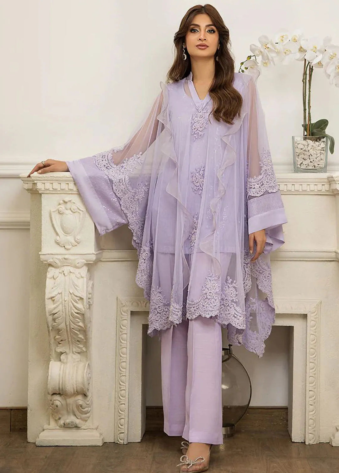 Threads And Motifs Pret Embroidered Net Cape 8693