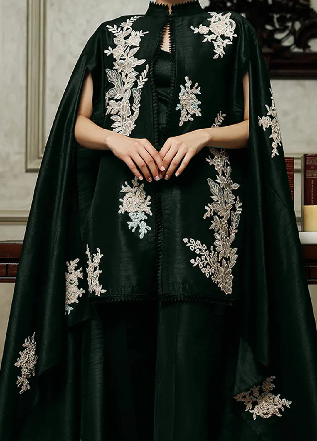 Threads And Motifs Pret Embroidered Raw Silk Dress 8725 - Green