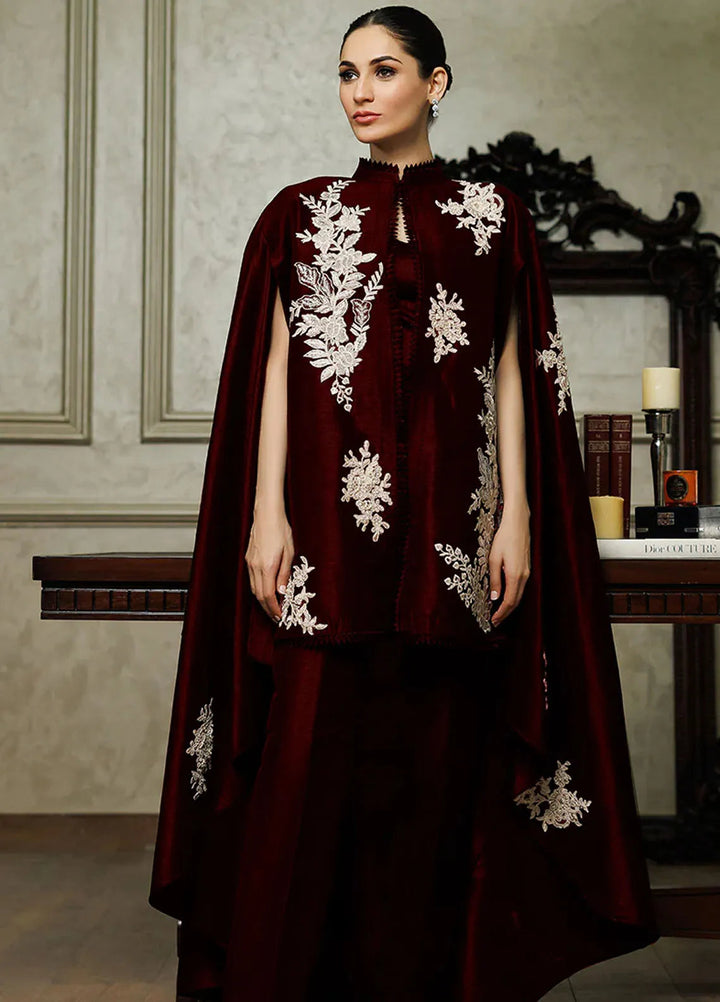 Threads And Motifs Pret Embroidered Raw Silk Dress 8725 - Maroon