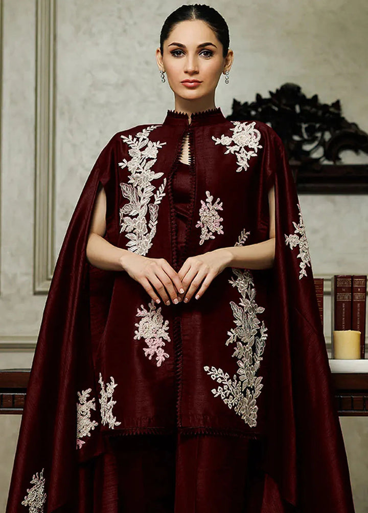 Threads And Motifs Pret Embroidered Raw Silk Dress 8725 - Maroon
