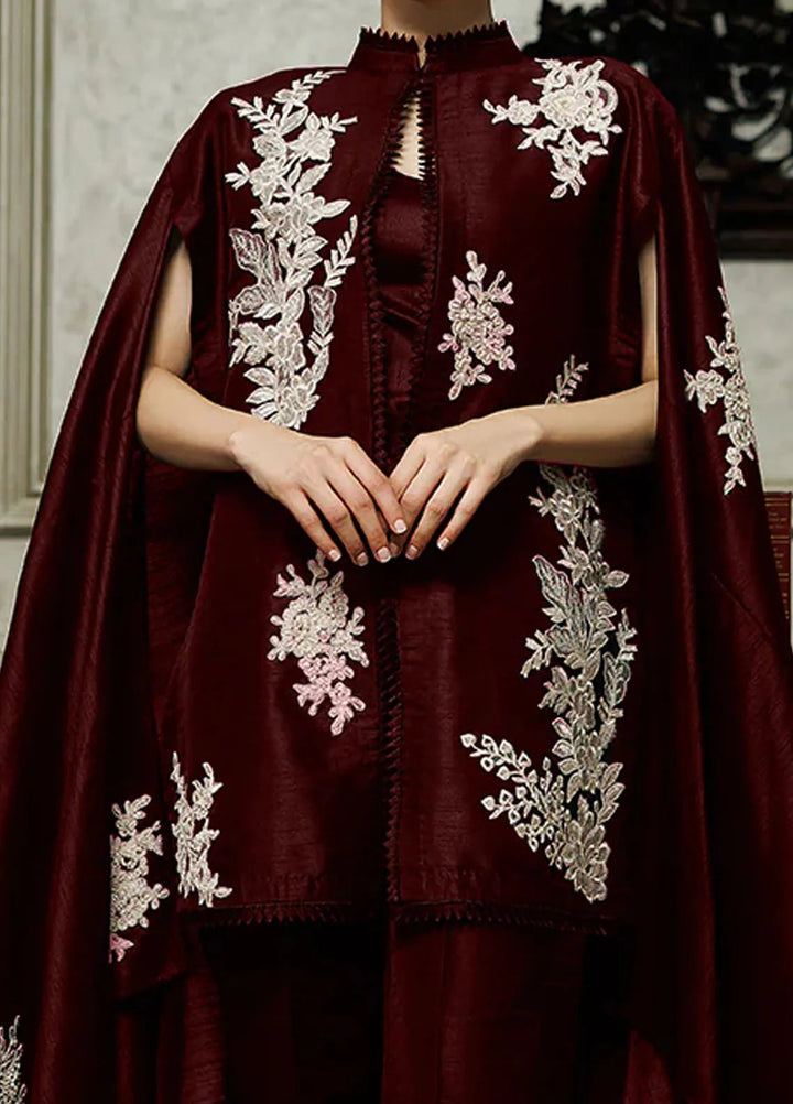 Threads And Motifs Pret Embroidered Raw Silk Dress 8725 - Maroon