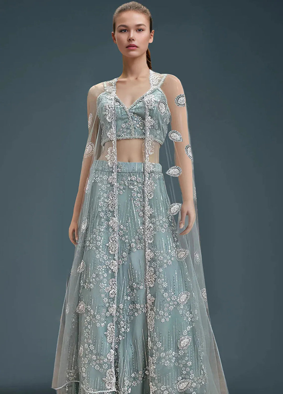 Threads And Motifz Pret Embroidered Net 2 Peice Suit 9305
