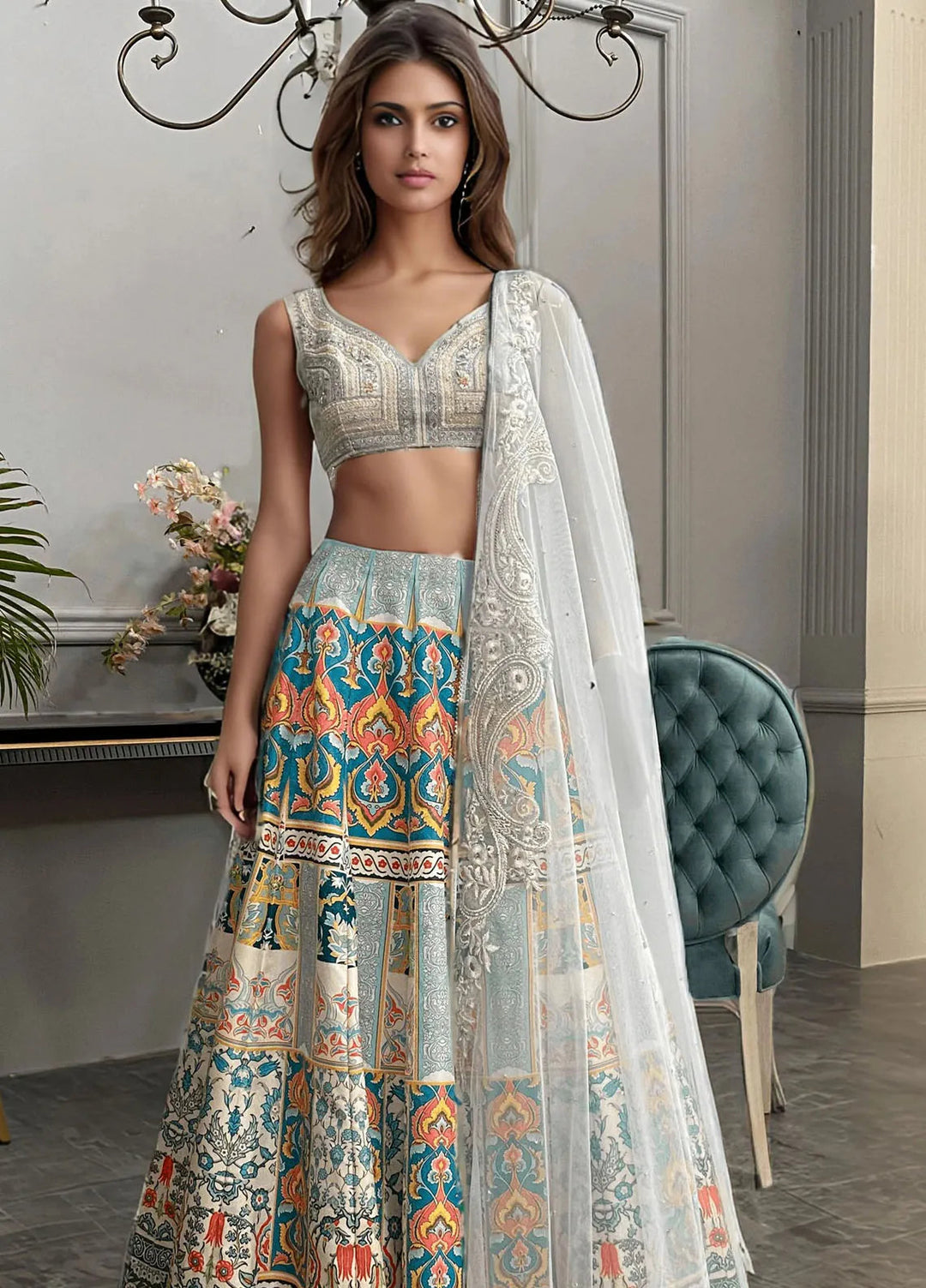 Threads And Motifz Pret Embroidered Net 3 Peice Suit 9106
