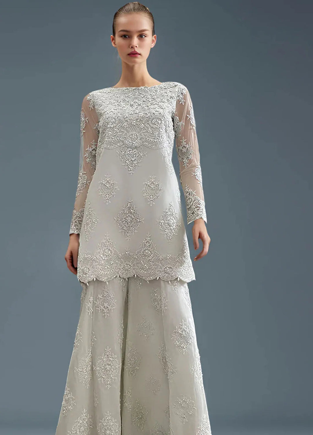 Threads And Motifz Pret Embroidered Net 3 Peice Suit 9225