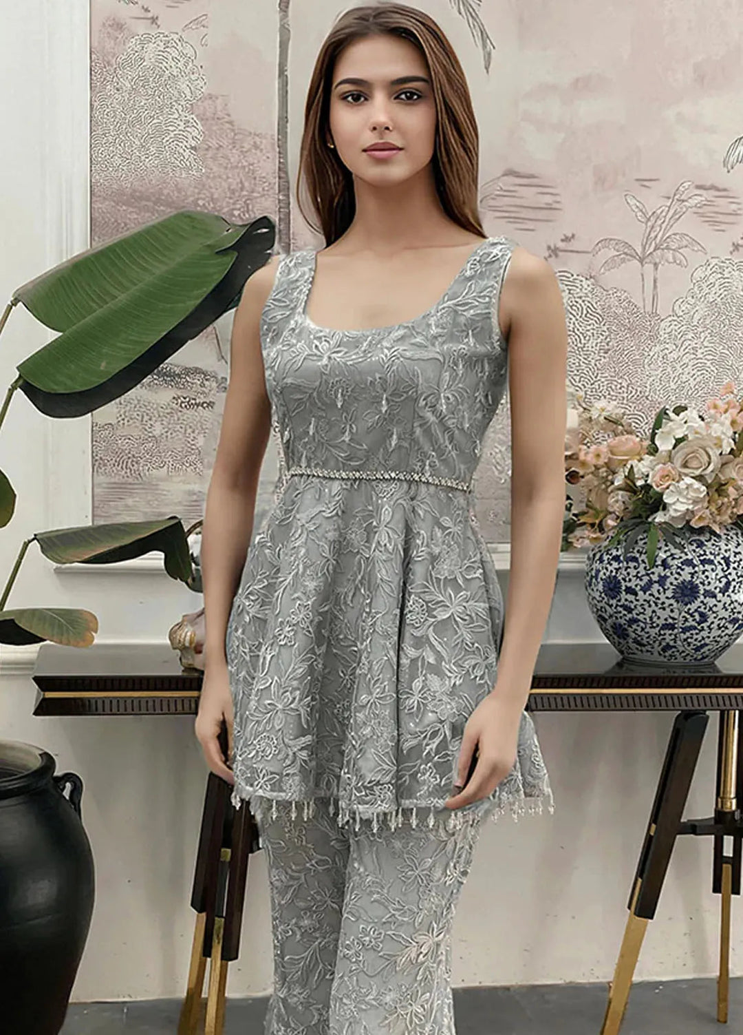 Threads And Motifz Pret Embroidered Net 3 Piece Suit 9045