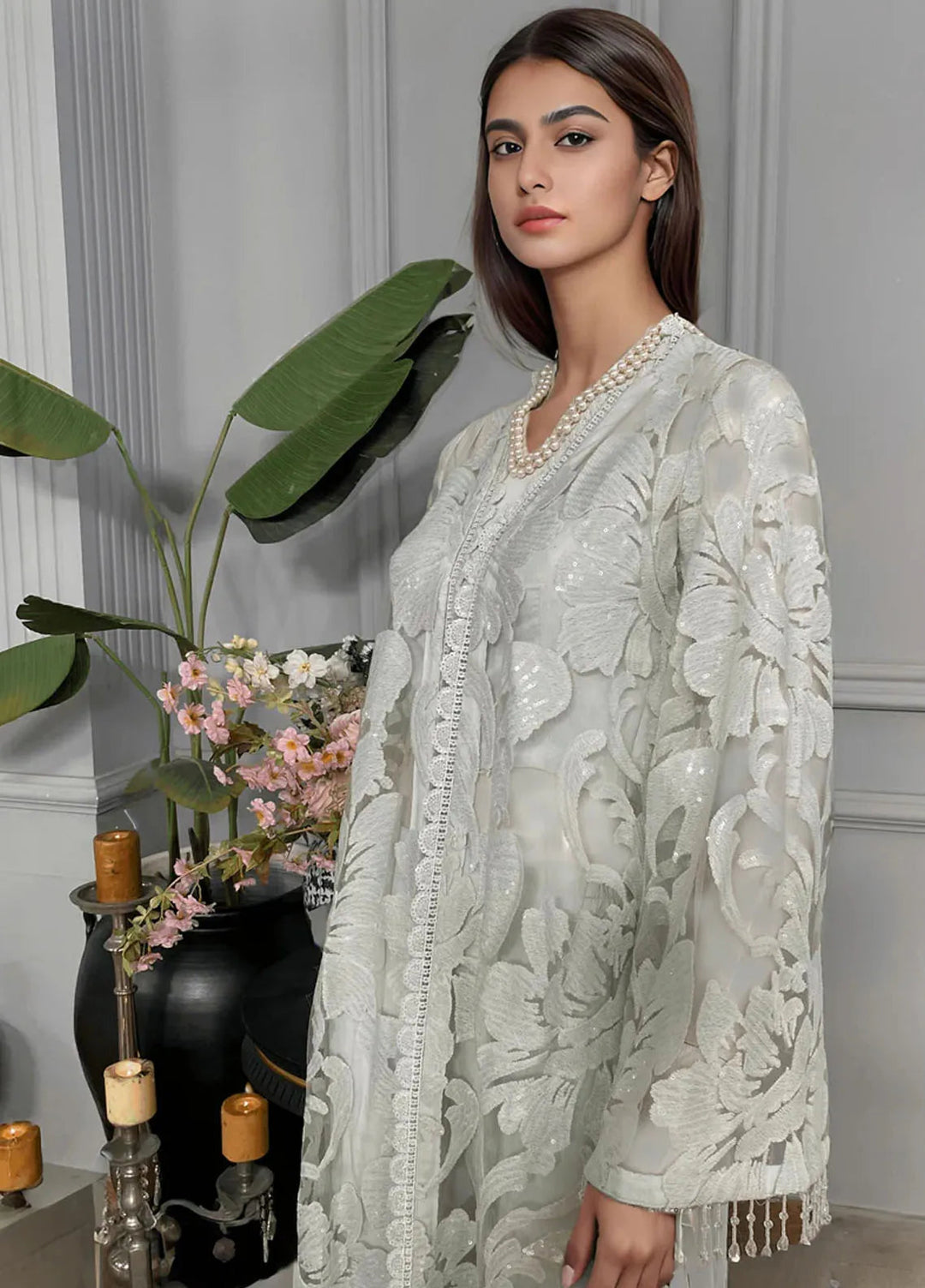 Threads And Motifz Pret Embroidered Net 3 Piece Suit 9159