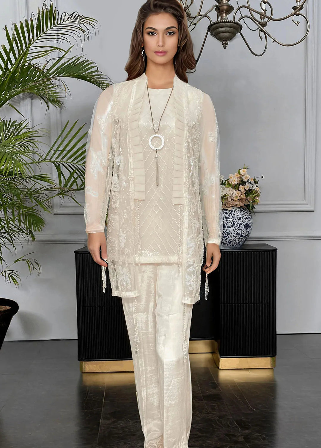 Threads And Motifz Pret Embroidered Net 3 Piece Suit 9167