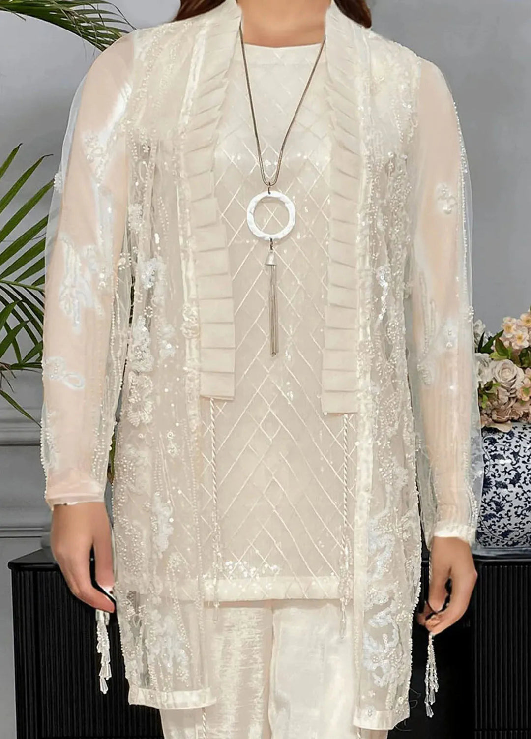 Threads And Motifz Pret Embroidered Net 3 Piece Suit 9167
