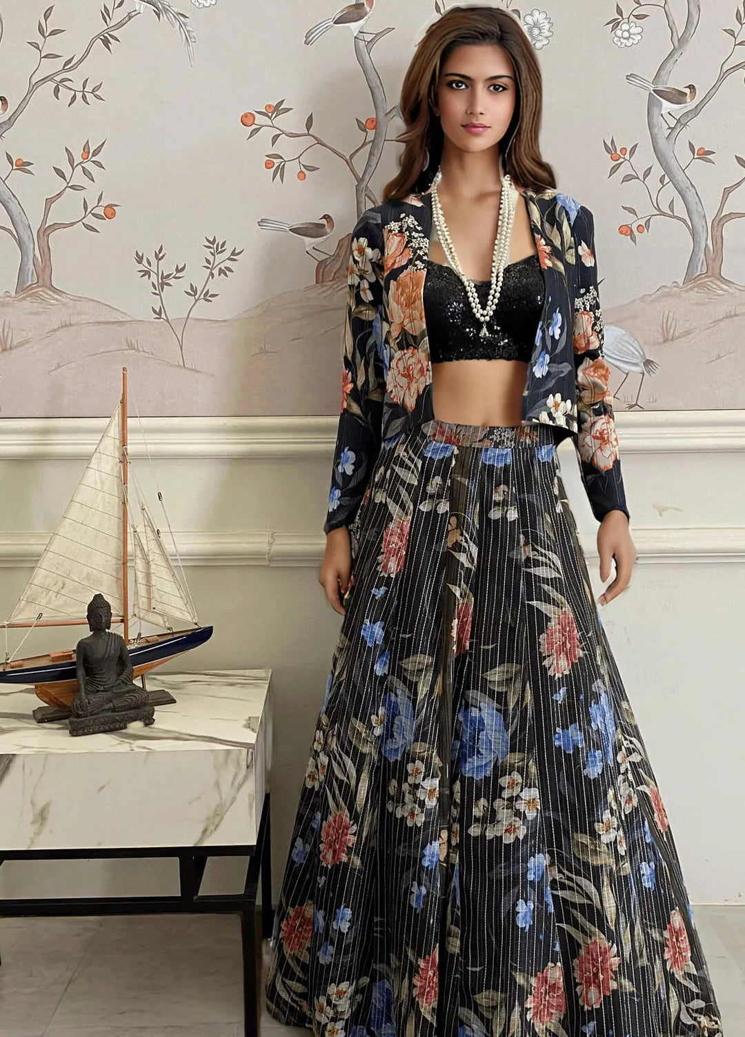 Threads And Motifz Pret Embroidered Viscose 3 Piece Suit 8995