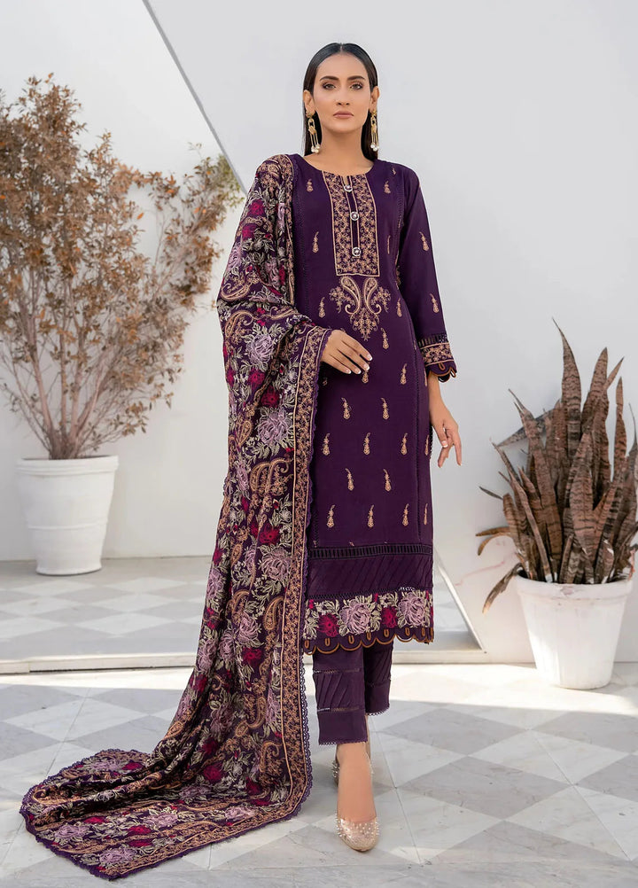 Threads And Weaves Embroidered Dhanak Suit Unstitched 3 Piece D23102 - Winter Collection
