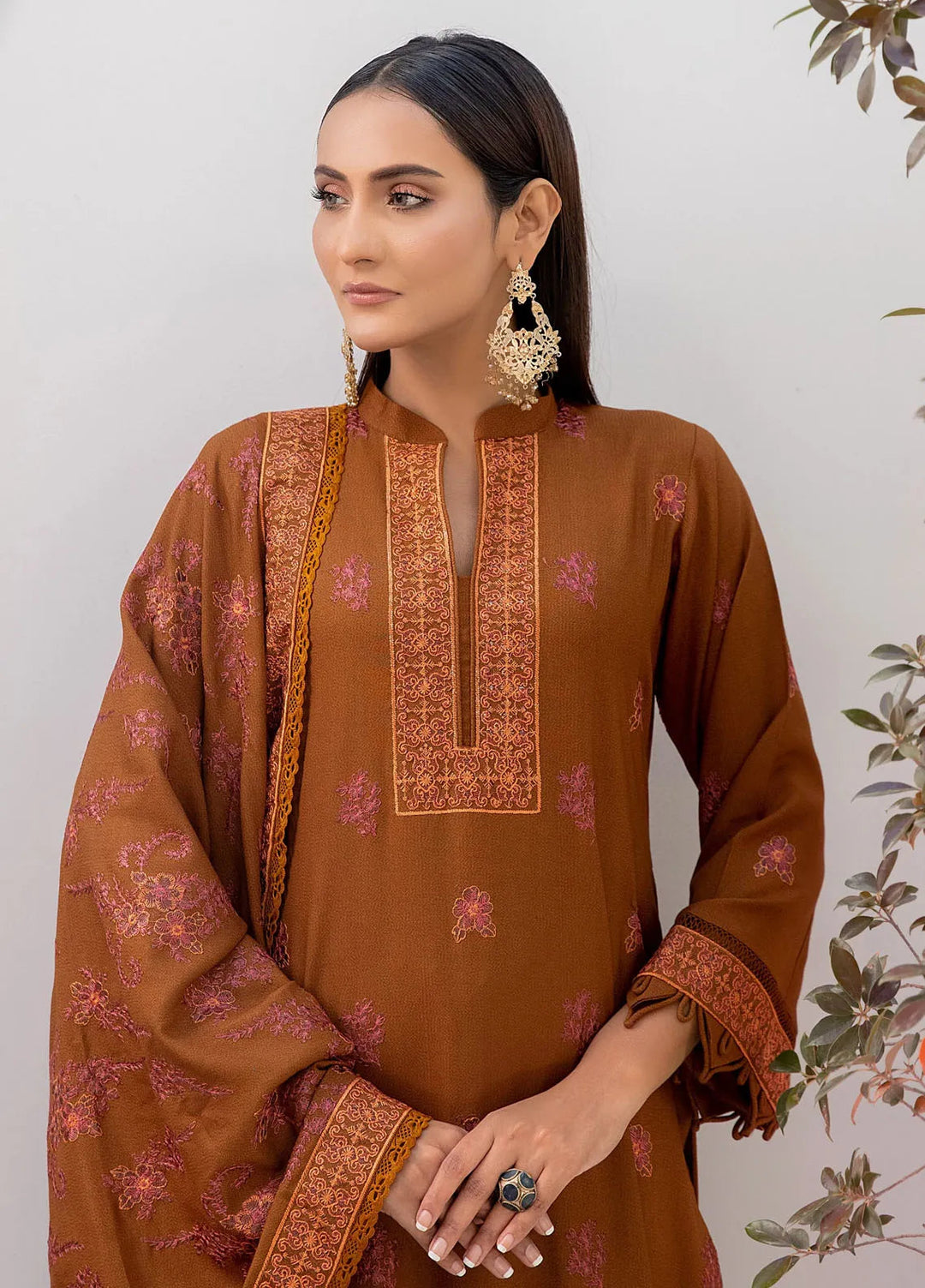 Threads And Weaves Embroidered Dhanak Suit Unstitched 3 Piece D23104 - Winter Collection