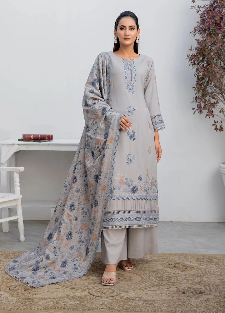 Threads And Weaves Embroidered Dhanak Suit Unstitched 3 Piece D23107 - Winter Collection