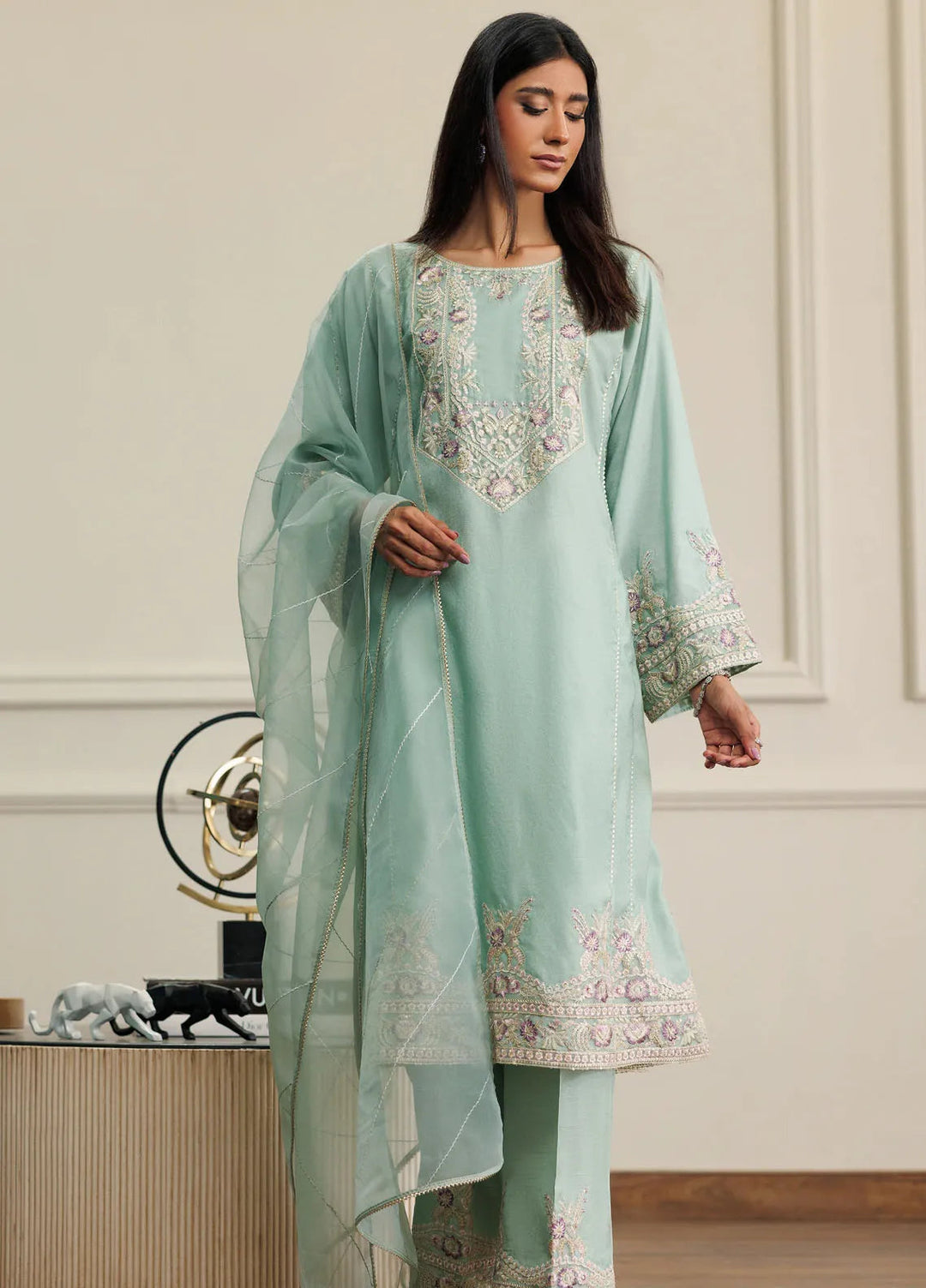 Threads & Motifs Pret Embroidered Chanderi 3 PIece Suit 8780