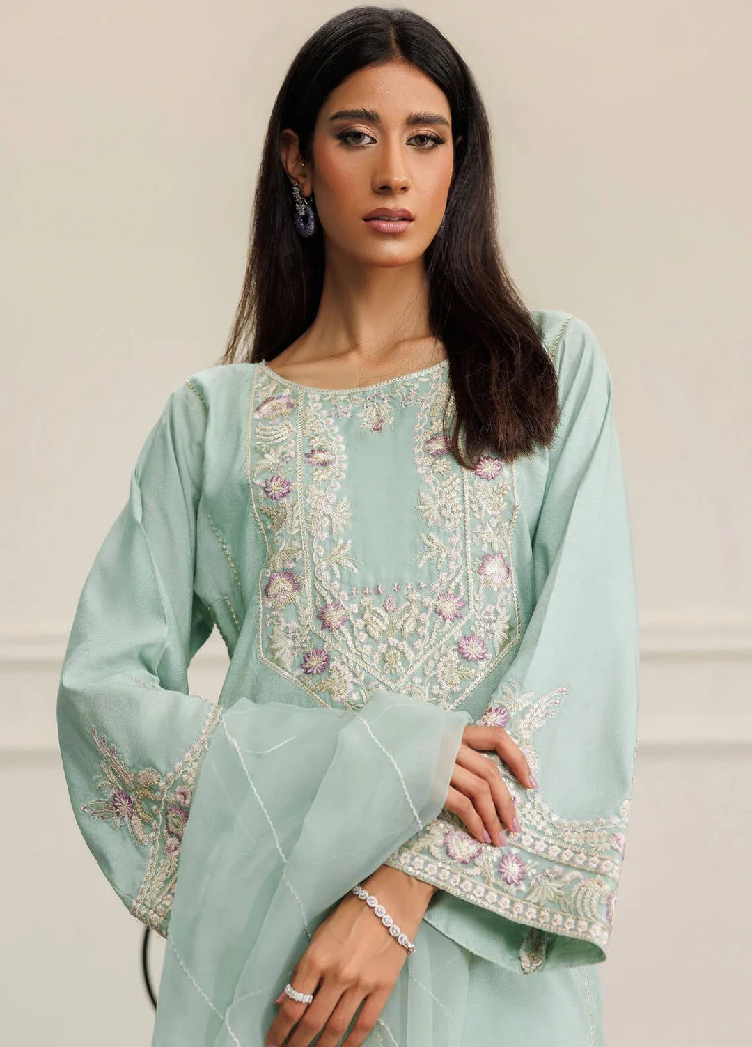 Threads & Motifs Pret Embroidered Chanderi 3 PIece Suit 8780