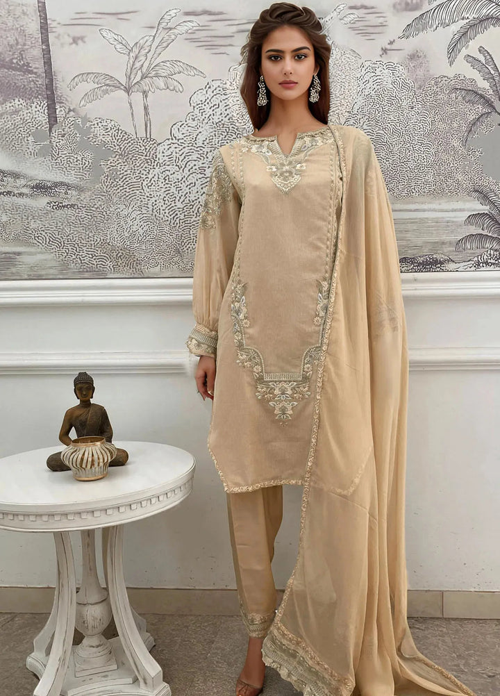 Threads & Motifs Pret Embroidered Chanderi 3 PIece Suit 8966