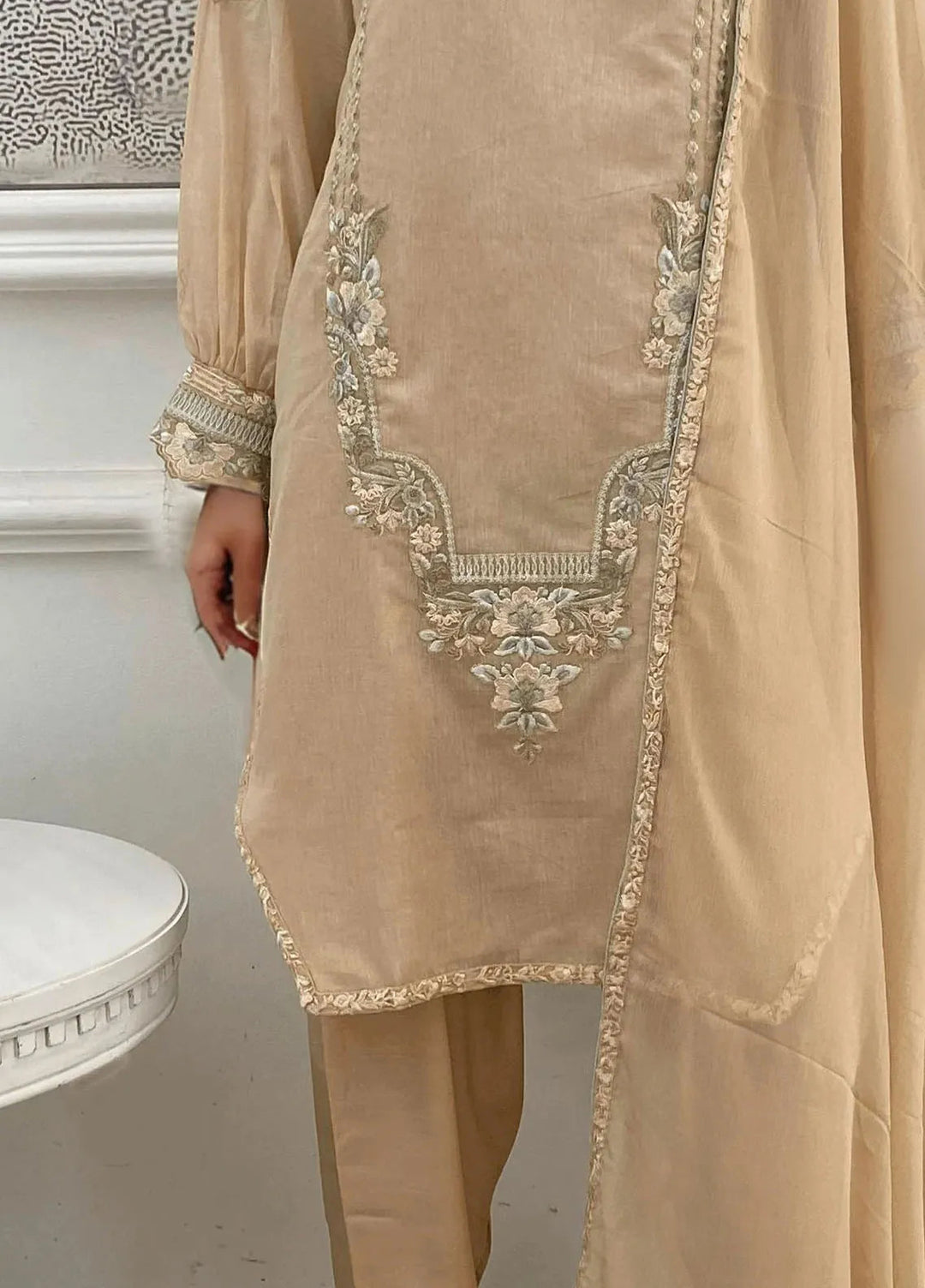 Threads & Motifs Pret Embroidered Chanderi 3 PIece Suit 8966
