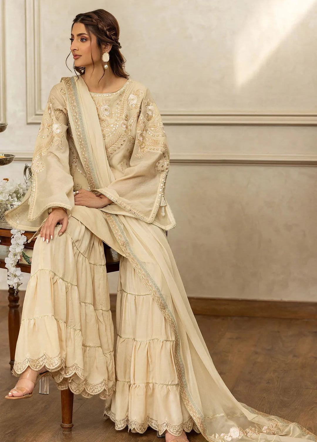 Threads & Motifs Pret Embroidered Chanderi 3 PIece Suit 9108