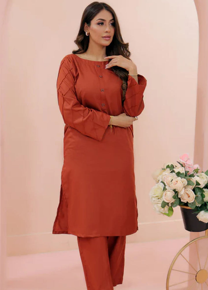 TNG Pret Plain Blended Cotton 2 Piece Suit Ansha Rust