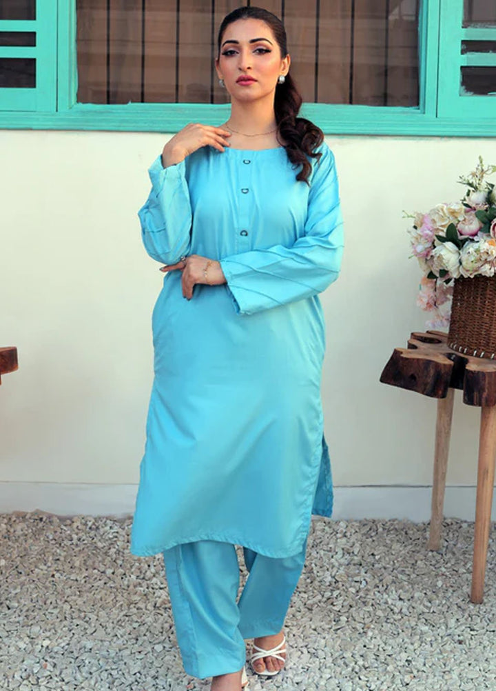 TNG Pret Plain Blended Cotton 2 Piece Suit Ansha Sky Blue