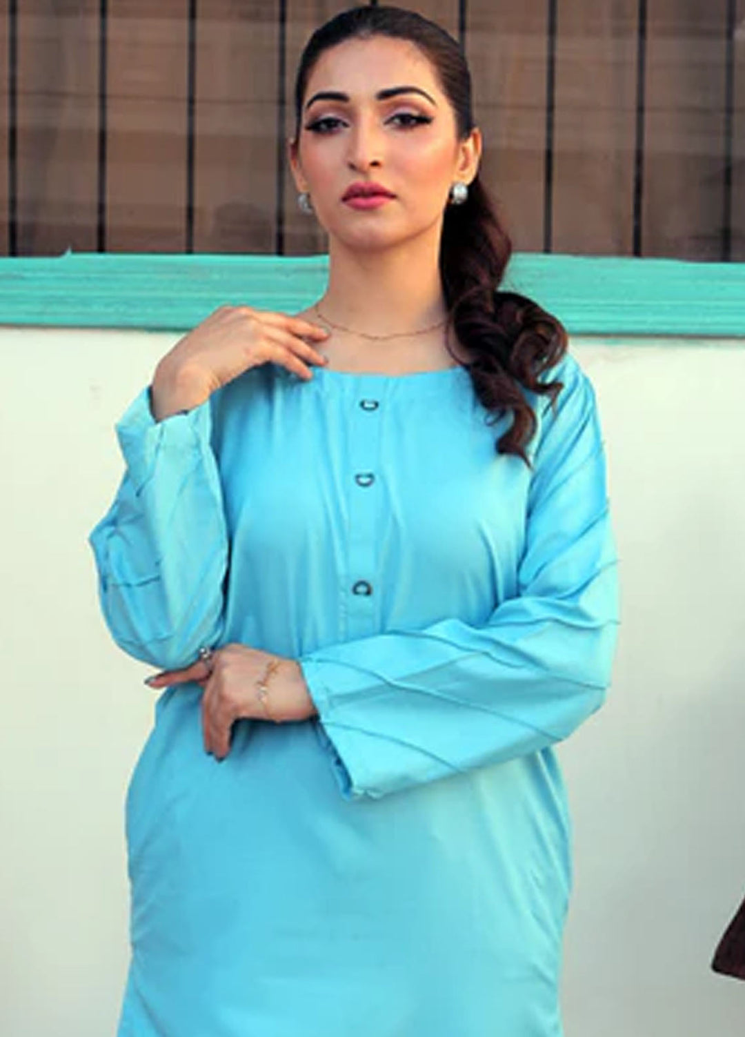 TNG Pret Plain Blended Cotton 2 Piece Suit Ansha Sky Blue