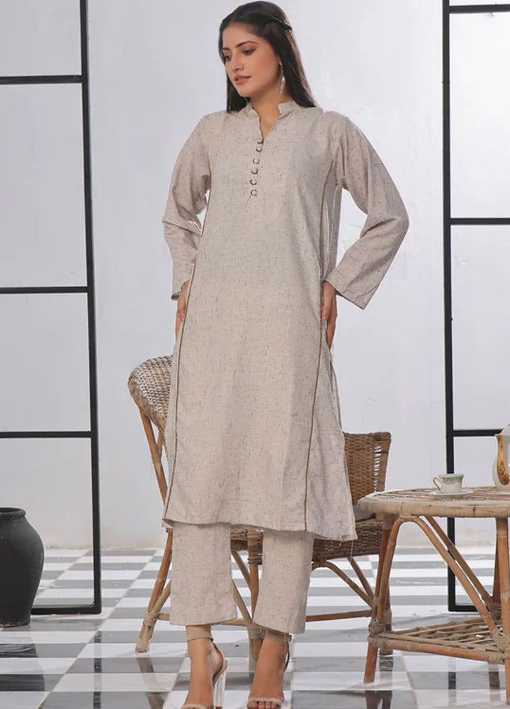 TNG Pret Plain Blended Cotton 2 Piece Suit Kalidaar Ash Grey