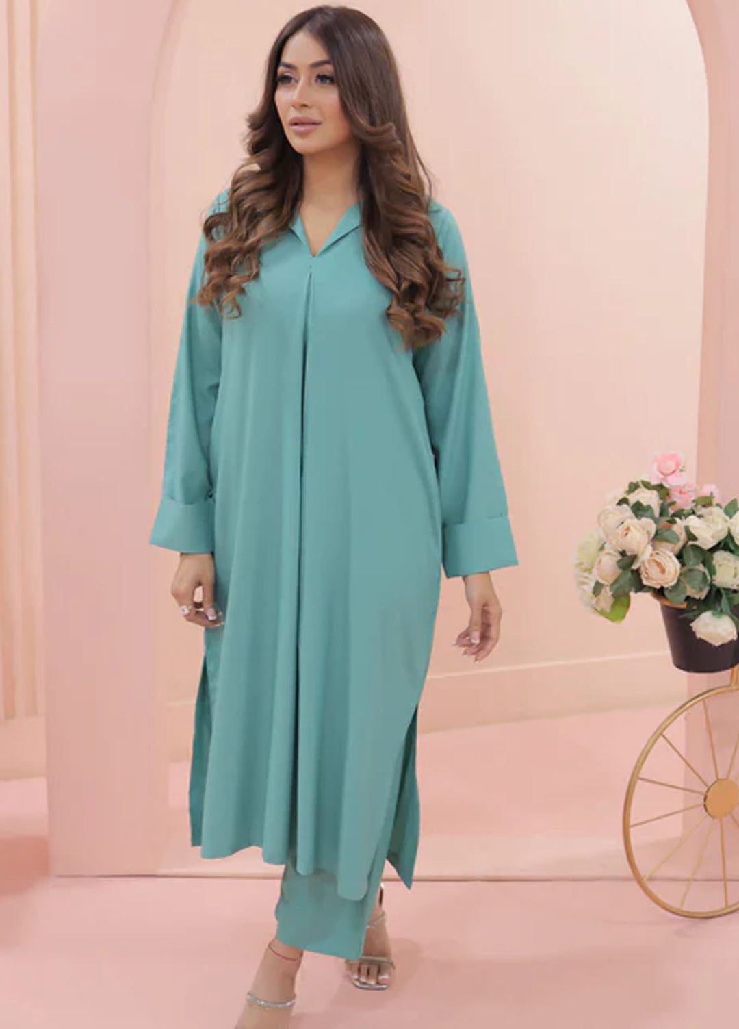 TNG Pret Plain Blended Cotton 2 Piece Suit Saya Ice Green