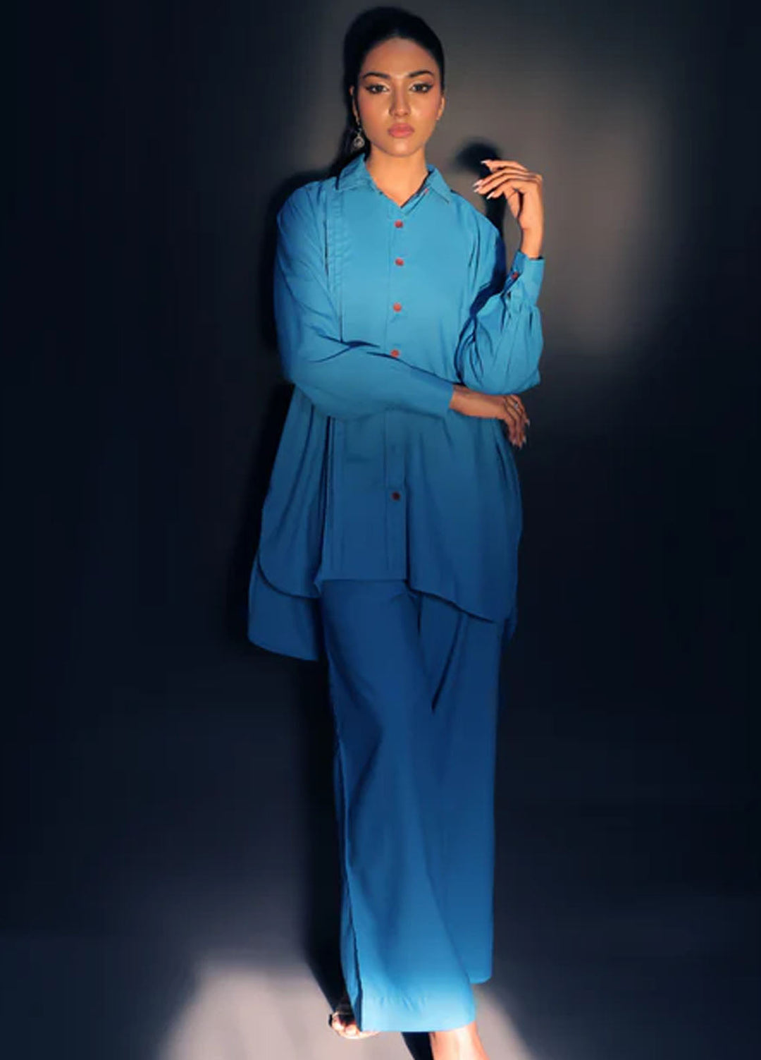 TNG Pret Plain Blended Cotton 2 Piece Suit Veena Ice Blue