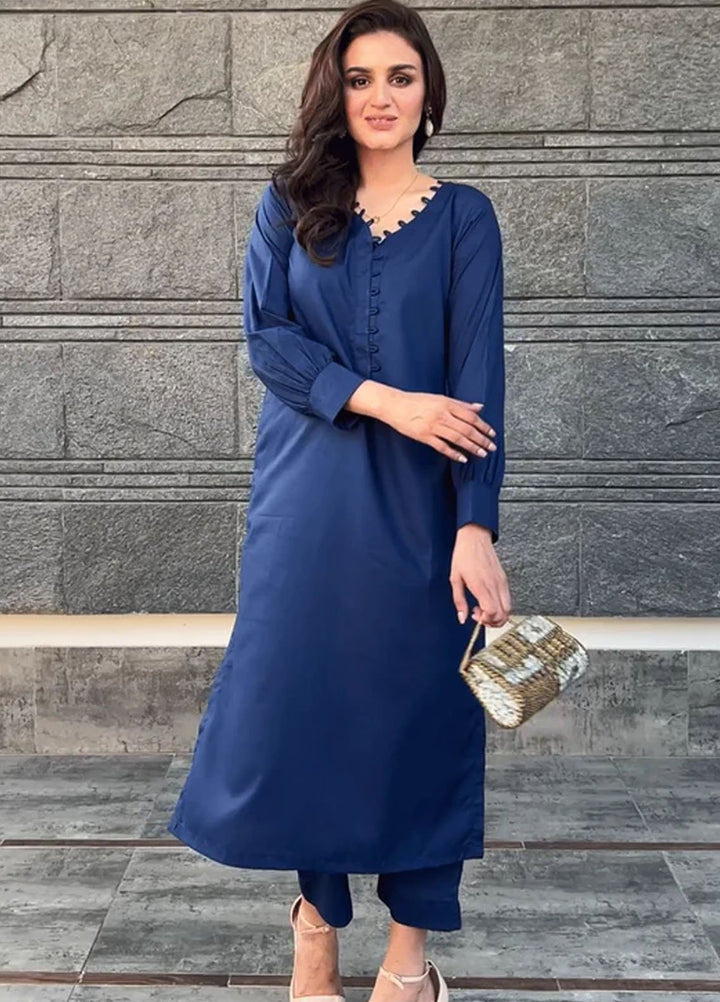 TNG Pret Plain Blended Cotton 2 Piece Suit Wania Electric Blue