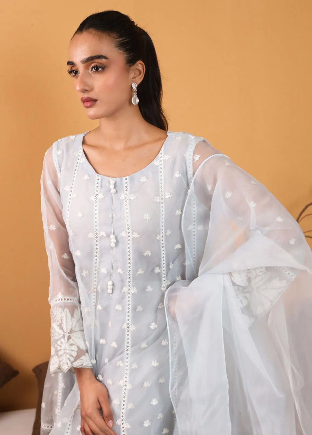 Topnotch Pret Embroidered Organza 3 Piece Suit Bluemoon Tanzanite