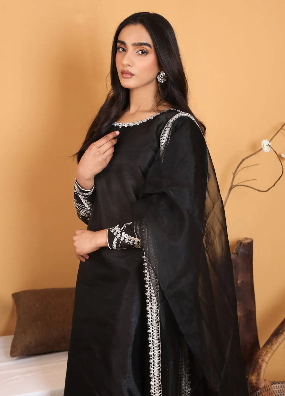 Topnotch Pret Embroidered Raw Silk 3 Piece Suit Moonstone