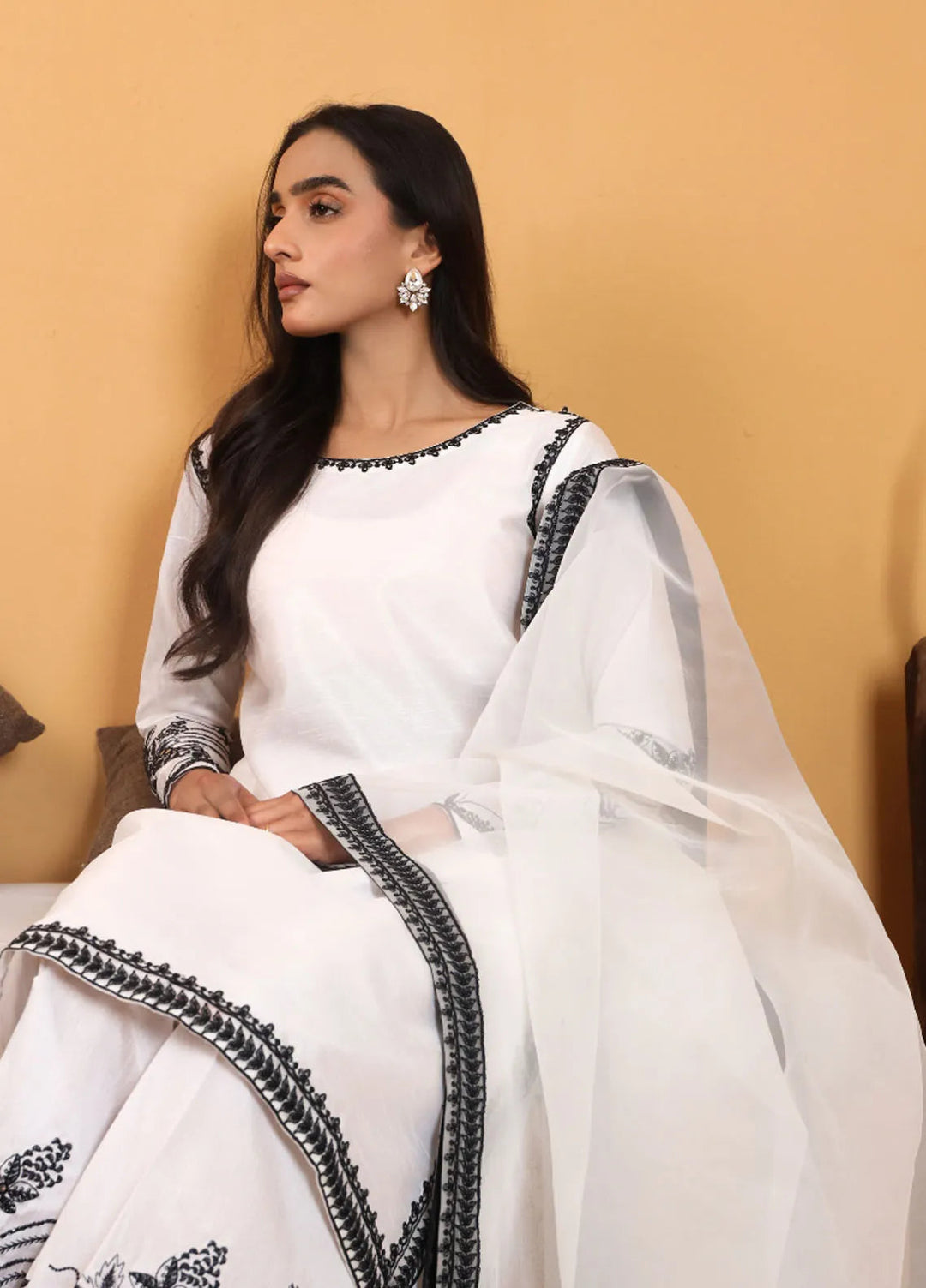 Topnotch Pret Embroidered Raw Silk 3 Piece Suit White Moonstone