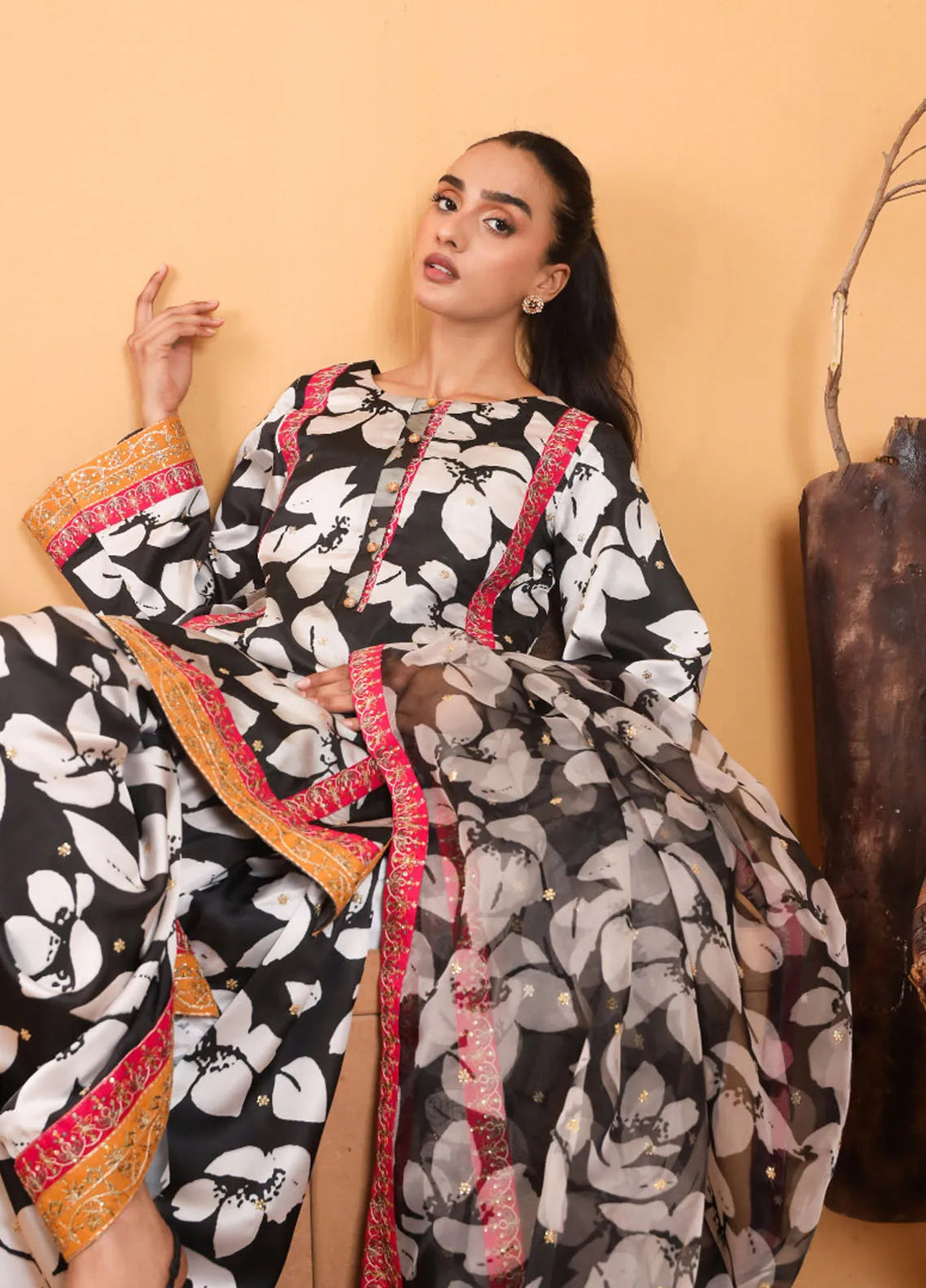 Topnotch Pret Embroidered Silk 3 Piece Suit Onyx