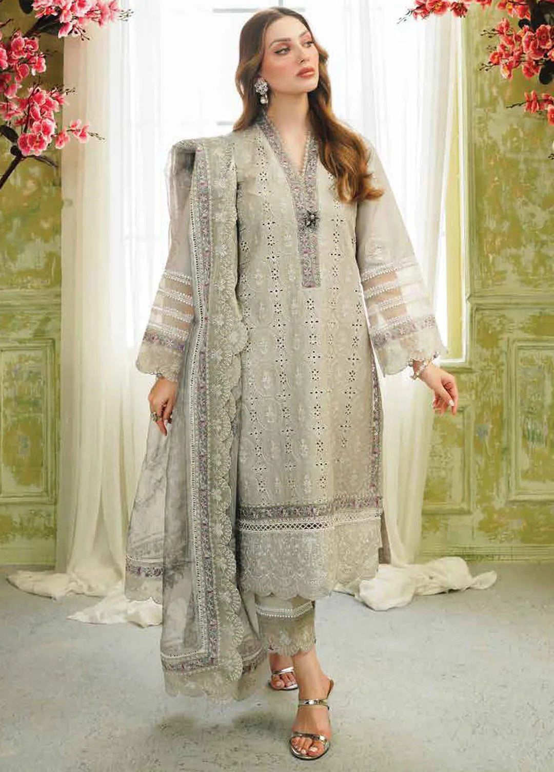 Tresor by Zarqash Embroidered Lawn Suit Unstitched 3 Piece ZRQ24T ZQT-002 Rosemary - Luxury Collection