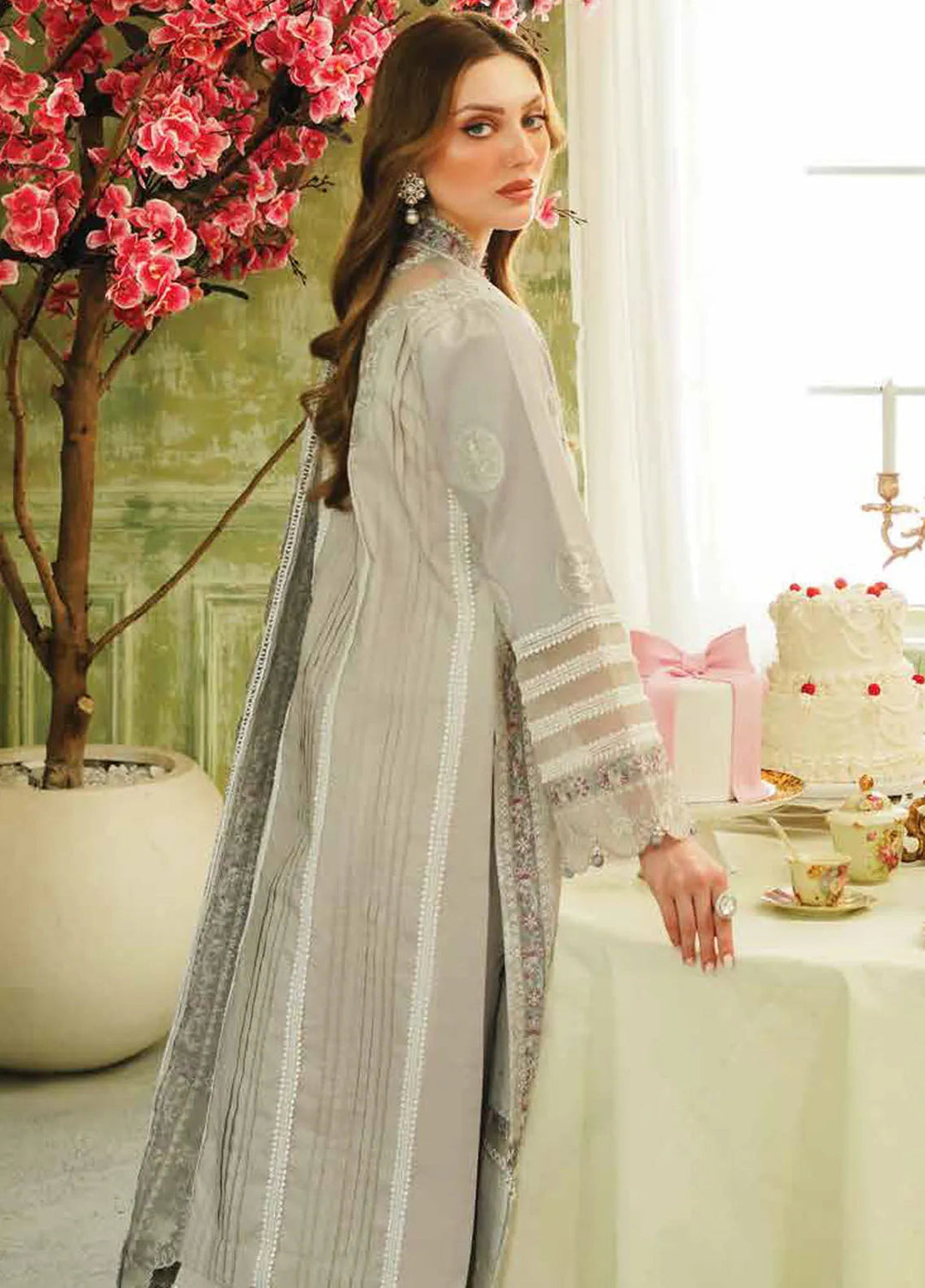 Tresor by Zarqash Embroidered Lawn Suit Unstitched 3 Piece ZRQ24T ZQT-002 Rosemary - Luxury Collection