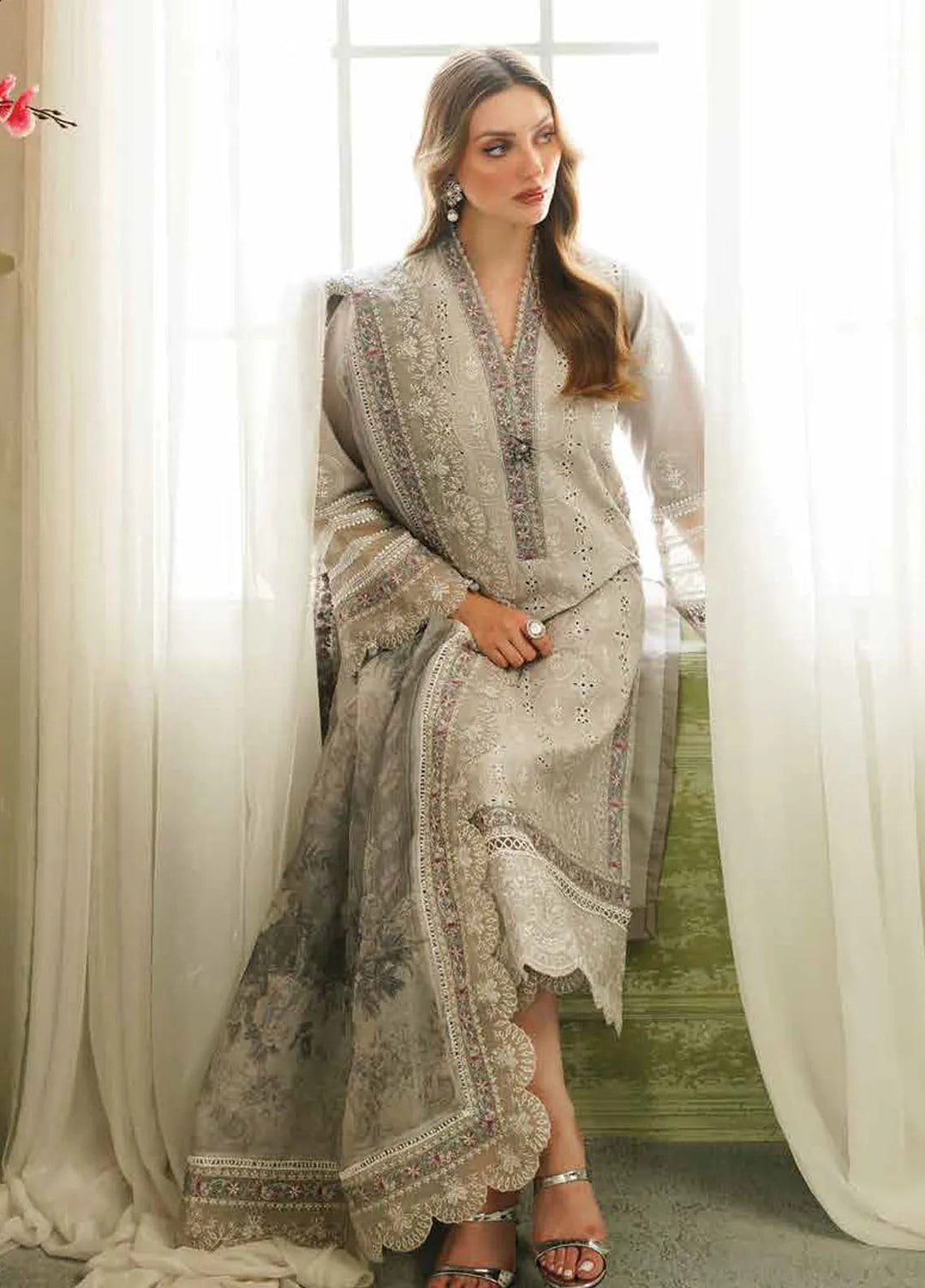 Tresor by Zarqash Embroidered Lawn Suit Unstitched 3 Piece ZRQ24T ZQT-002 Rosemary - Luxury Collection