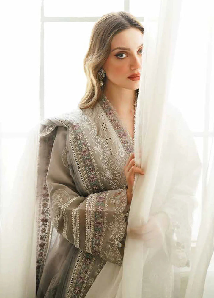 Tresor by Zarqash Embroidered Lawn Suit Unstitched 3 Piece ZRQ24T ZQT-002 Rosemary - Luxury Collection