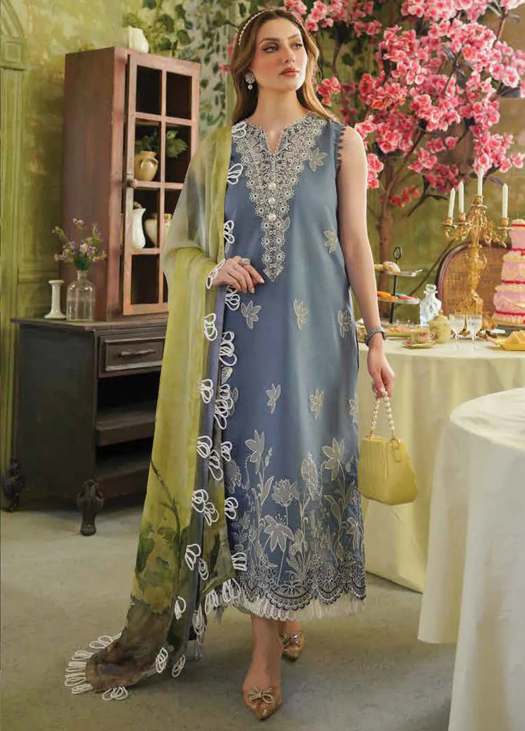 Tresor by Zarqash Embroidered Lawn Suit Unstitched 3 Piece ZRQ24T ZQT-004 Thistle - Luxury Collection